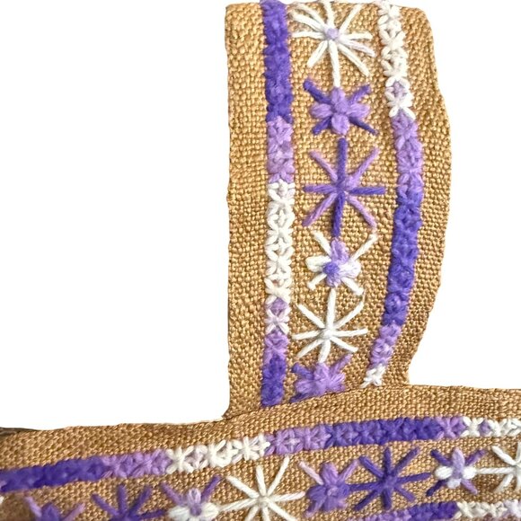 Handcrafted Vintage Tote Bag With Purple & White Embroidery - Picture 2 of 6